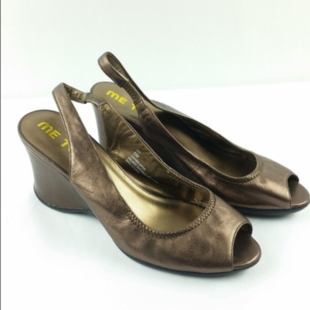 ME TOO Syd 8 Bronze Leather Slingback Wedges S5-1